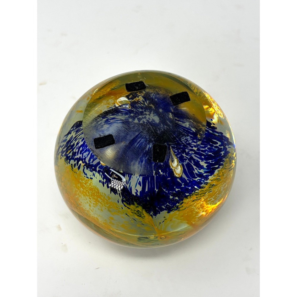 Antique Art Glass Paperweight Eleanor Name Souvenir Blue Yellow Spatter Glass - Picture 5 of 5